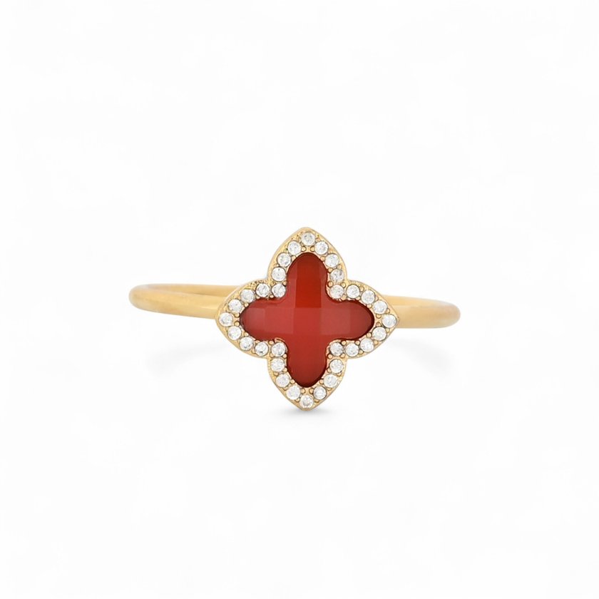 Steel ring natural stone clover GB