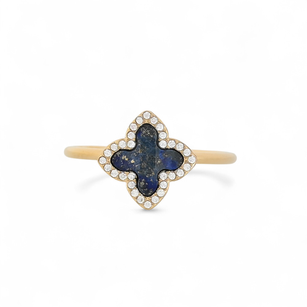 Bague en acier pierre naturelle trèfle GB