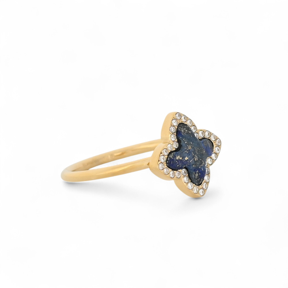Bague en acier pierre naturelle trèfle GB