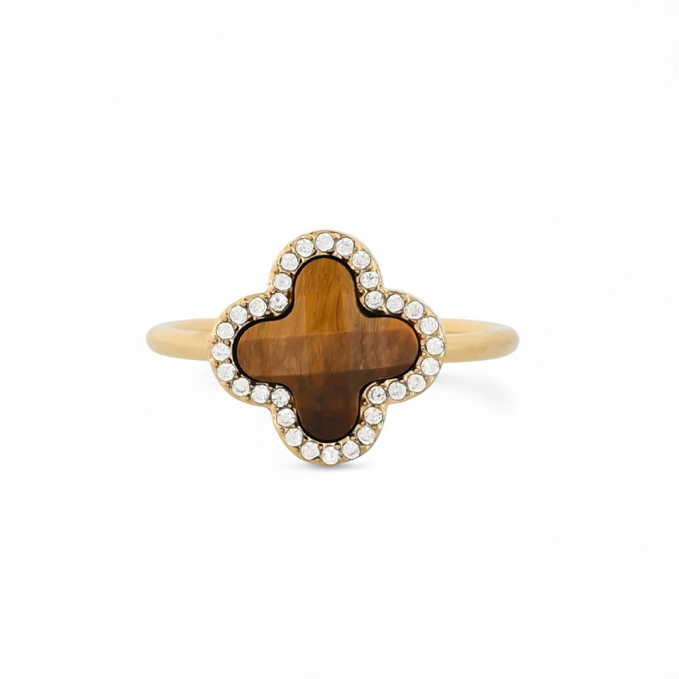 Anello acciaio trèfle pietra naturale GB