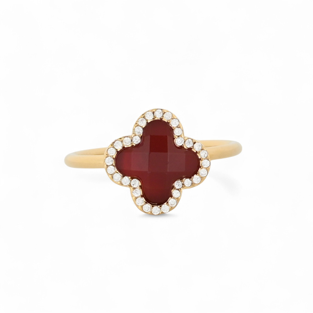 Anello acciaio trèfle pietra naturale GB