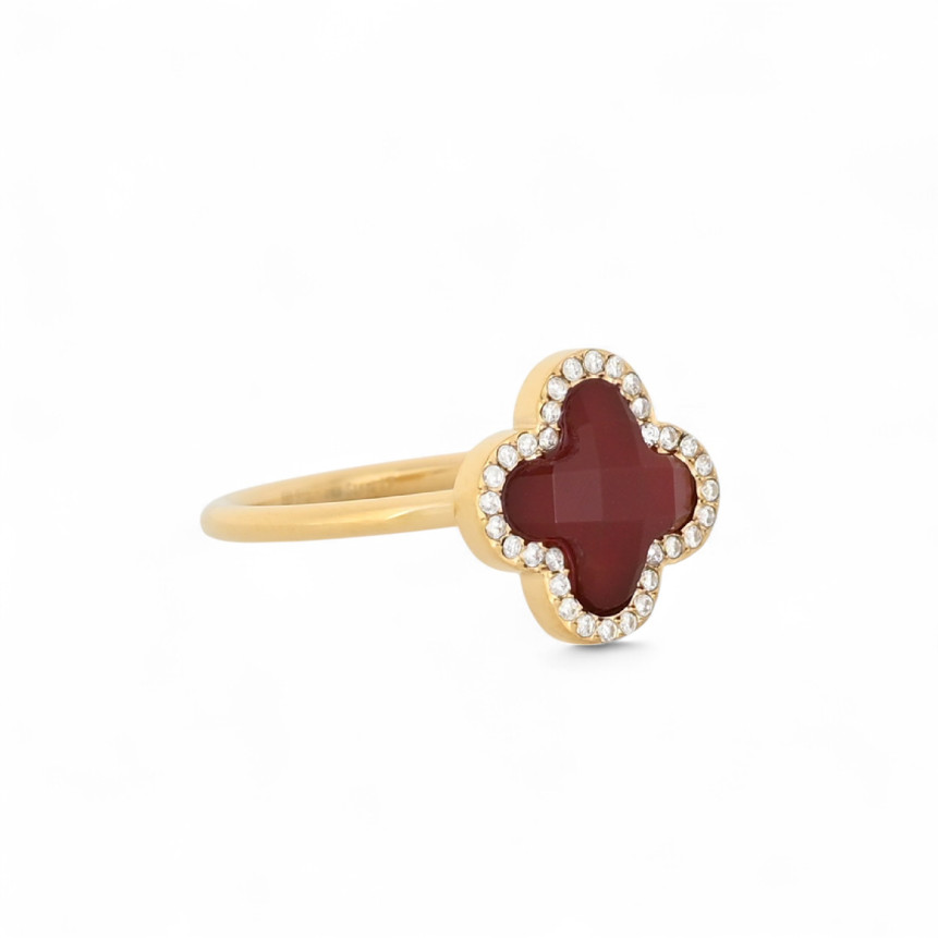 Anello acciaio trèfle pietra naturale GB