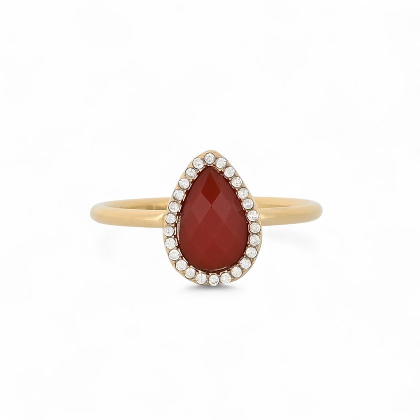 Steel ring natural stone drop GB