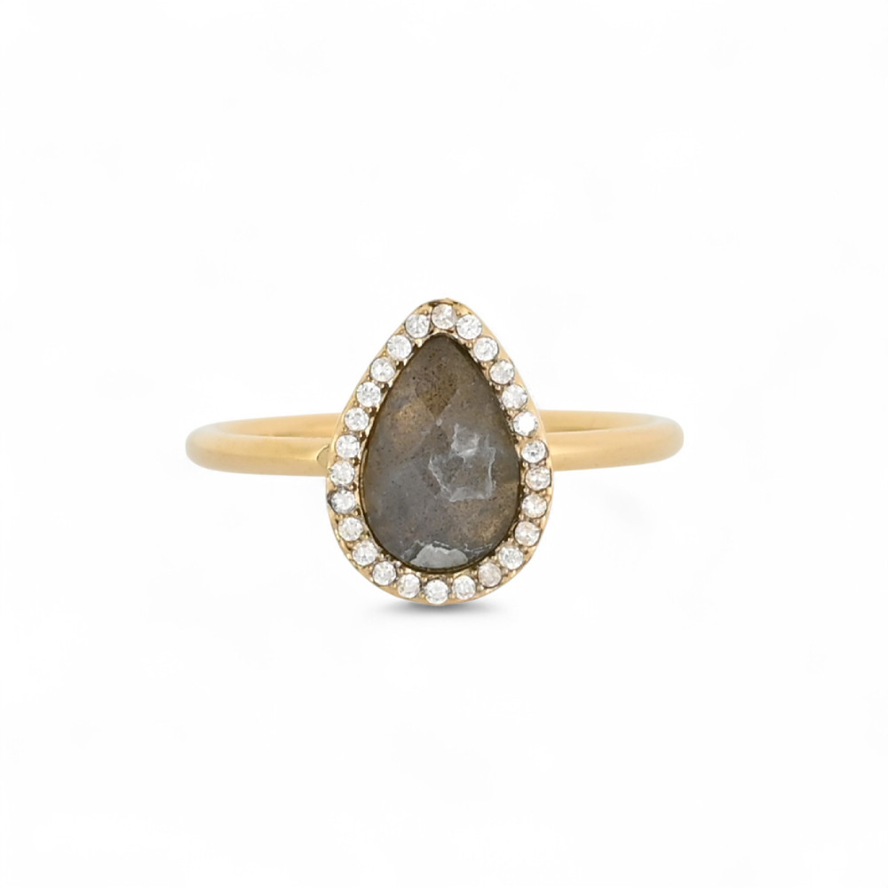 Bague en acier pierre naturelle goutte GB