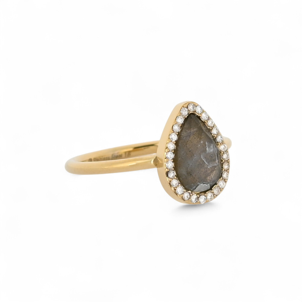 Bague en acier pierre naturelle goutte GB