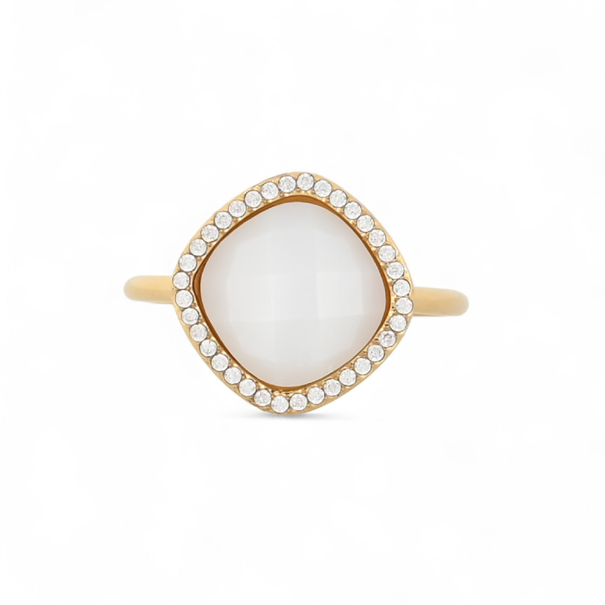 Steel ring natural stone geometric GB