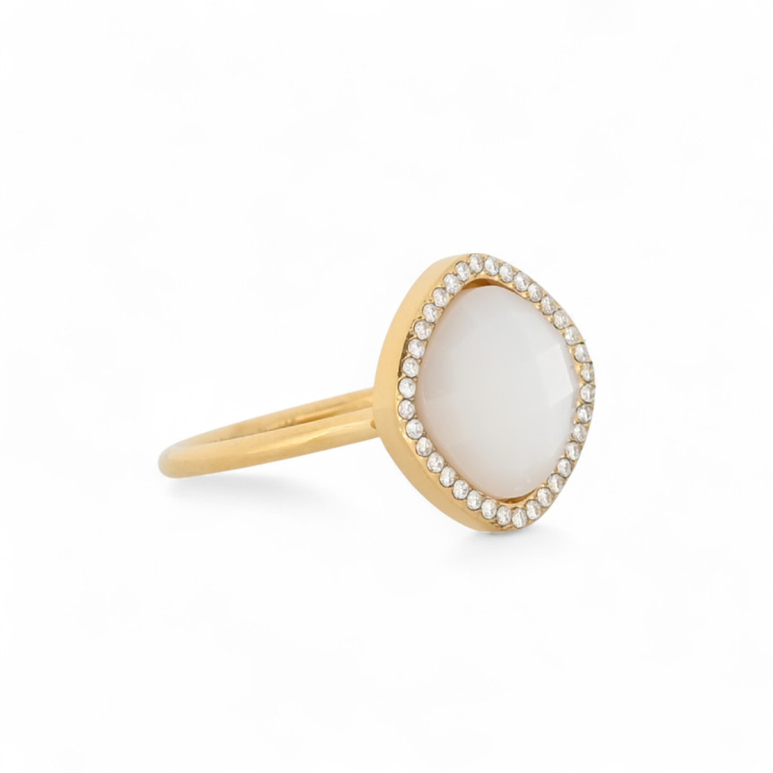 Steel ring natural stone geometric GB
