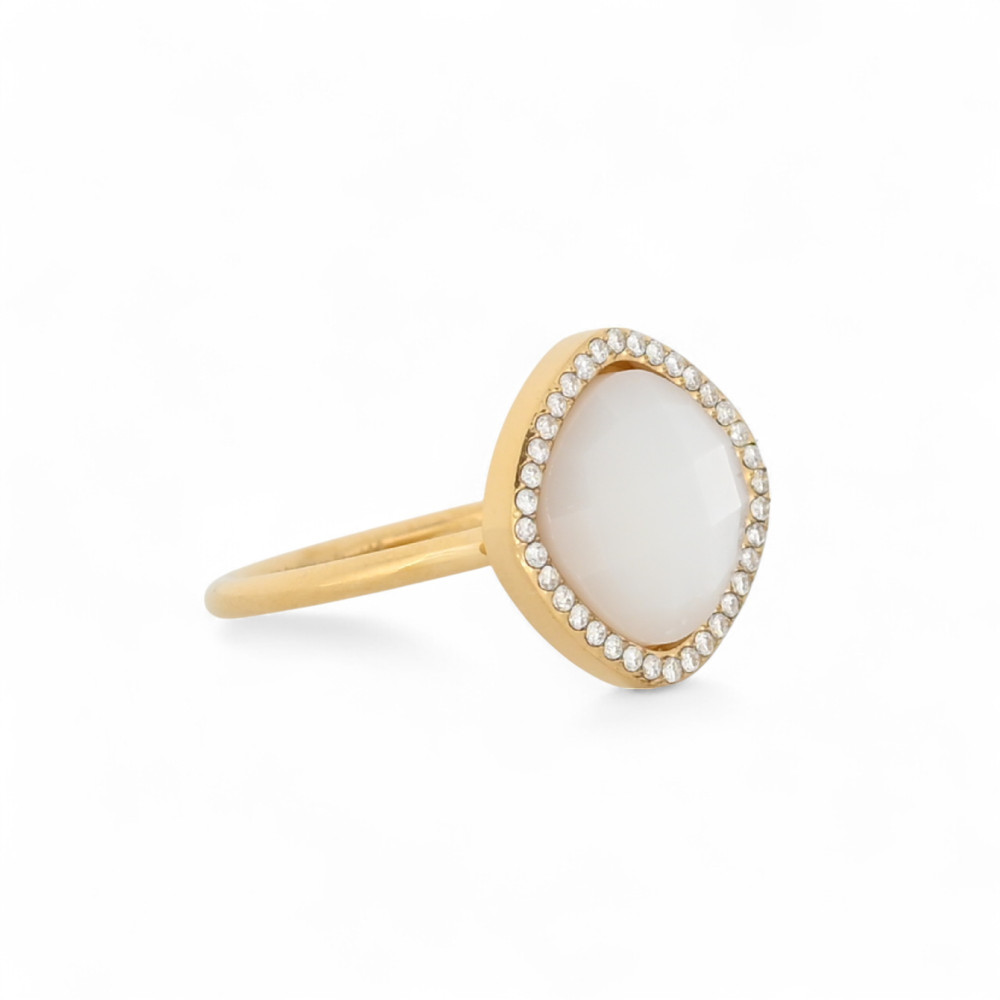 Steel ring natural stone geometric GB