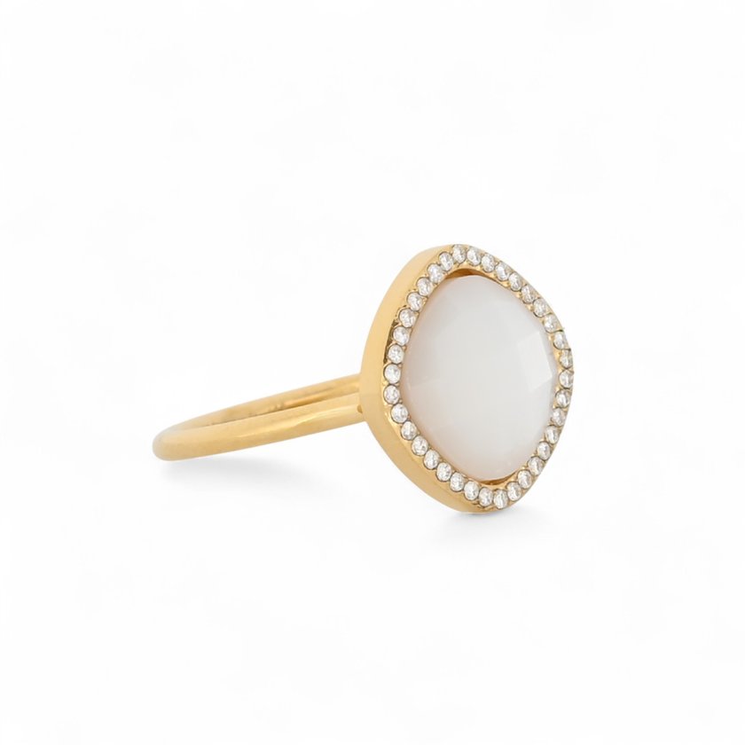 Steel ring natural stone geometric GB