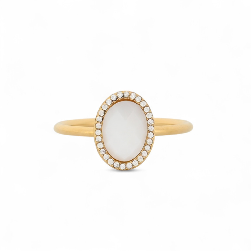 Anello in acciaio ovale pietra naturale GB