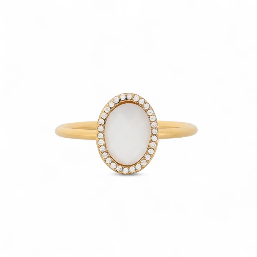 Steel ring natural stone oval GB