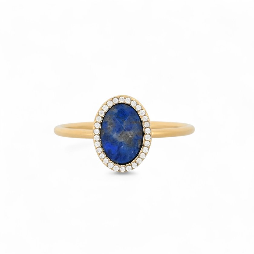 Steel ring natural stone oval GB