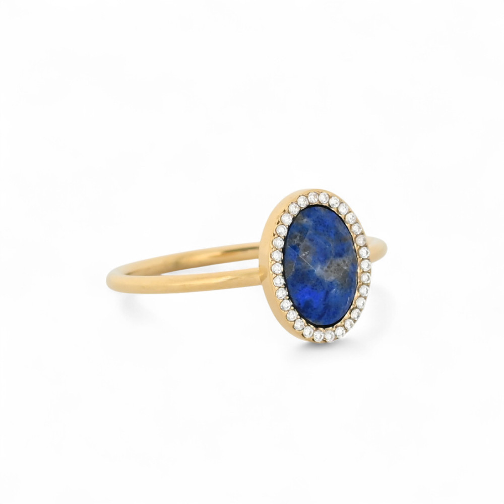 Anello in acciaio ovale pietra naturale GB
