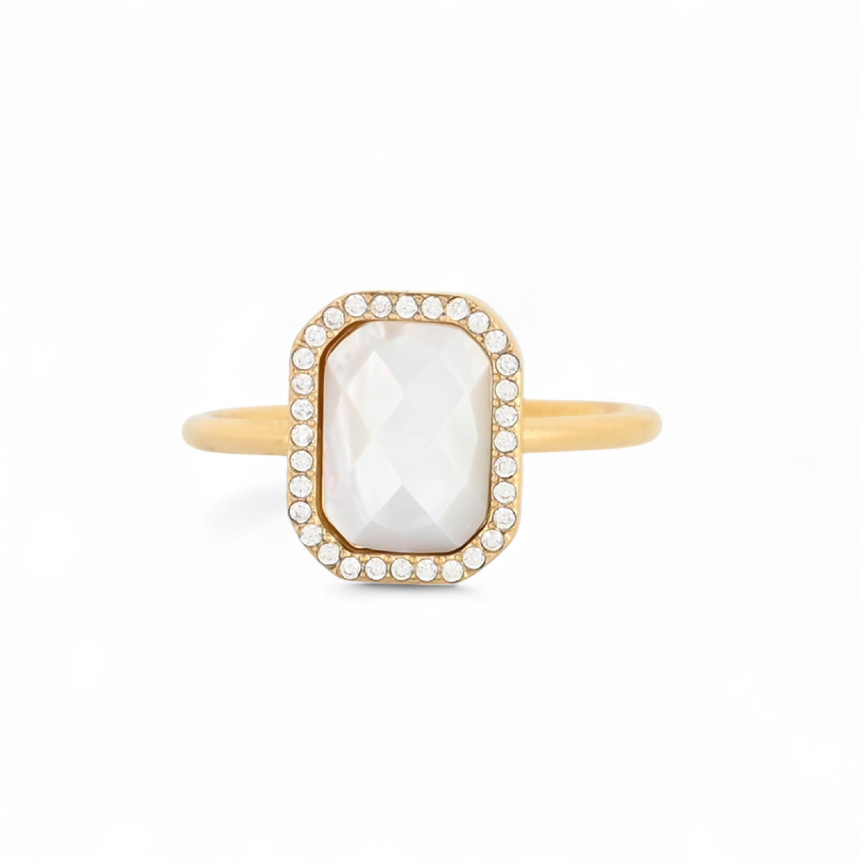 Bague en acier pierre naturelle rectangle GB