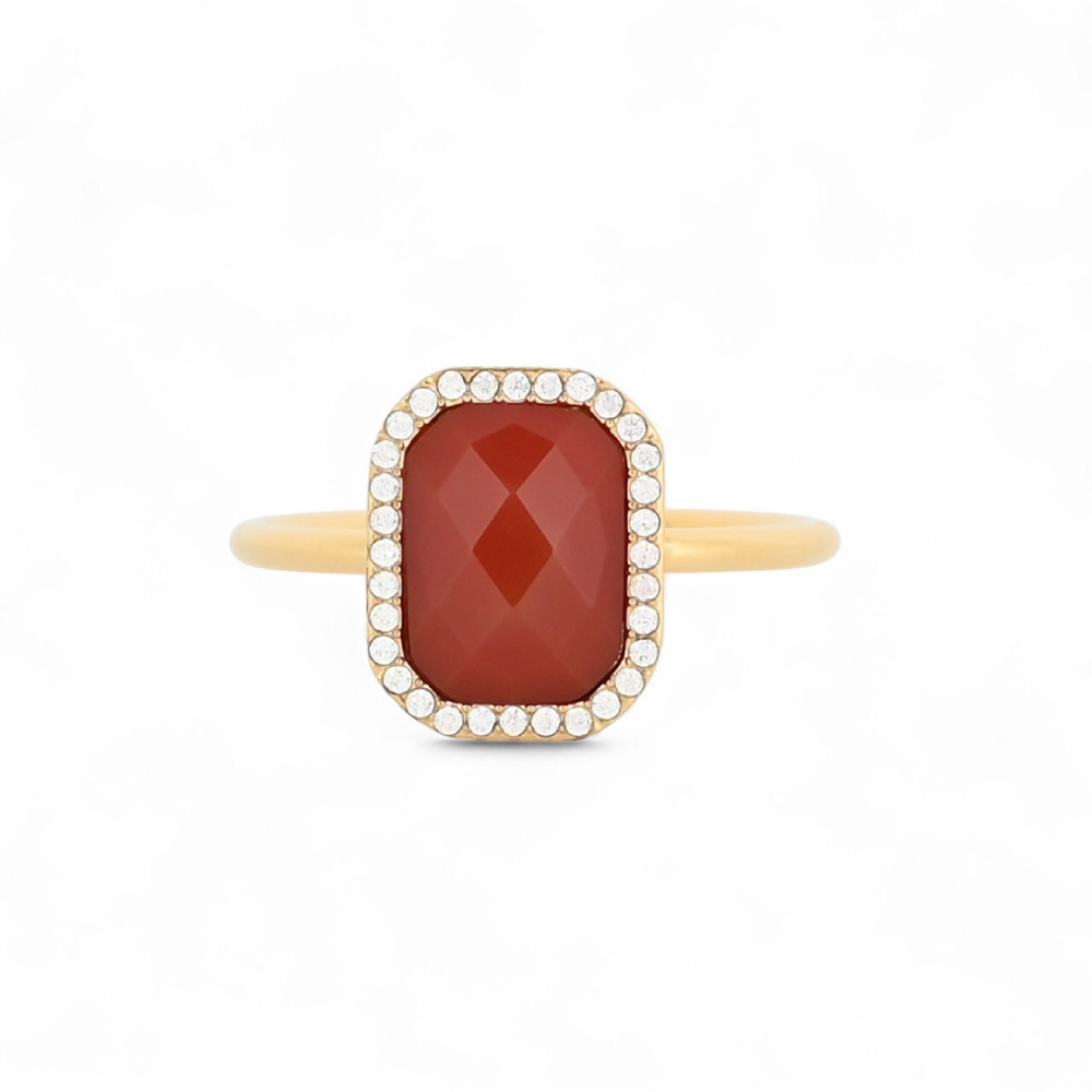 Steel ring natural stone rectangle GB