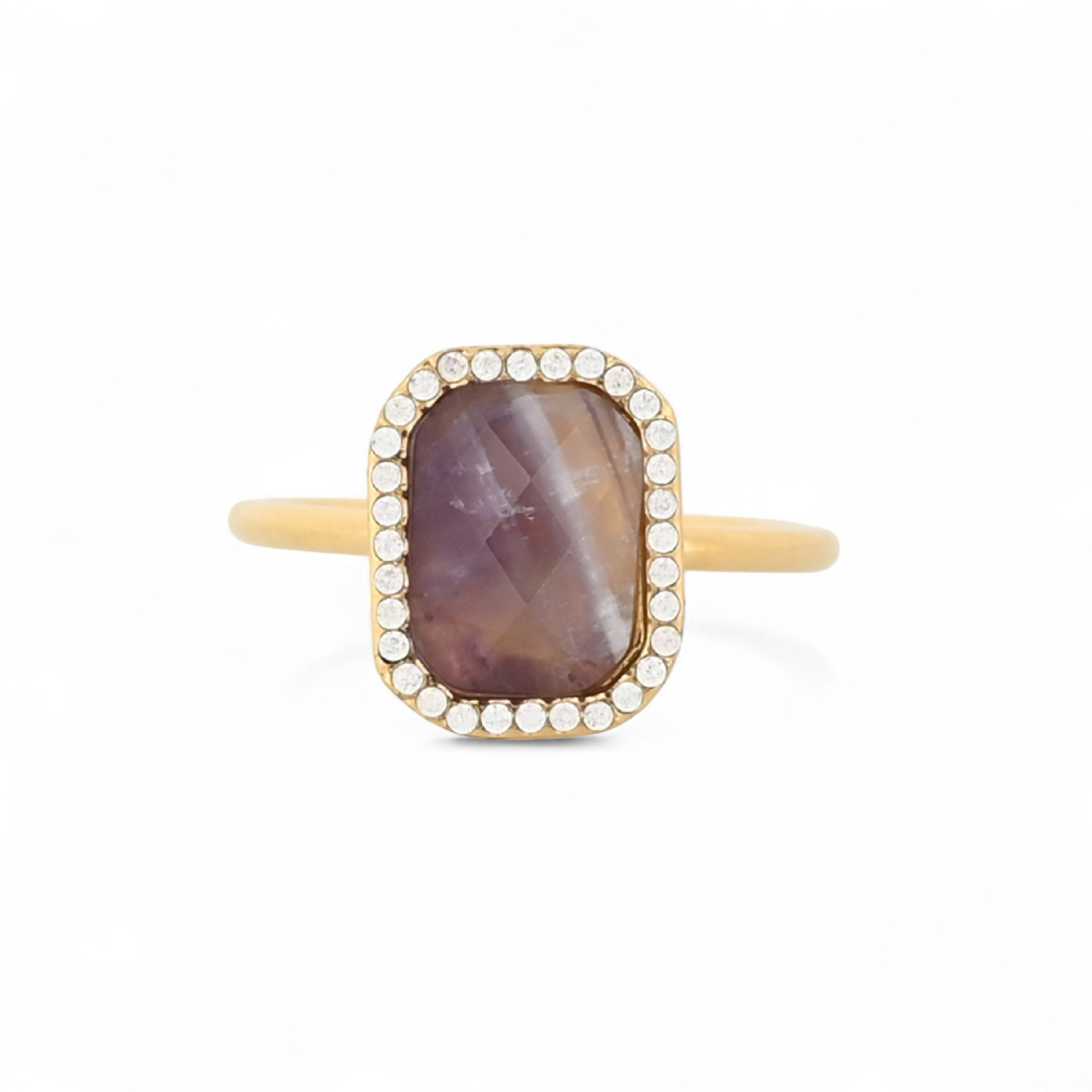 Anillo en acero rectángulo en piedra natural GB