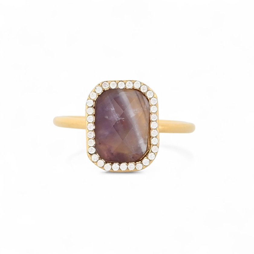 Steel ring natural stone rectangle GB