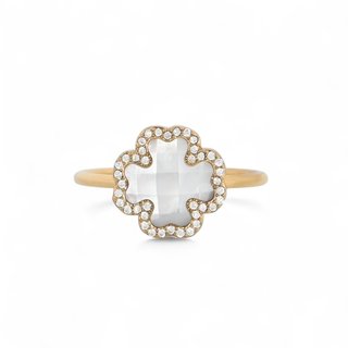 Steel ring natural stone clover GB