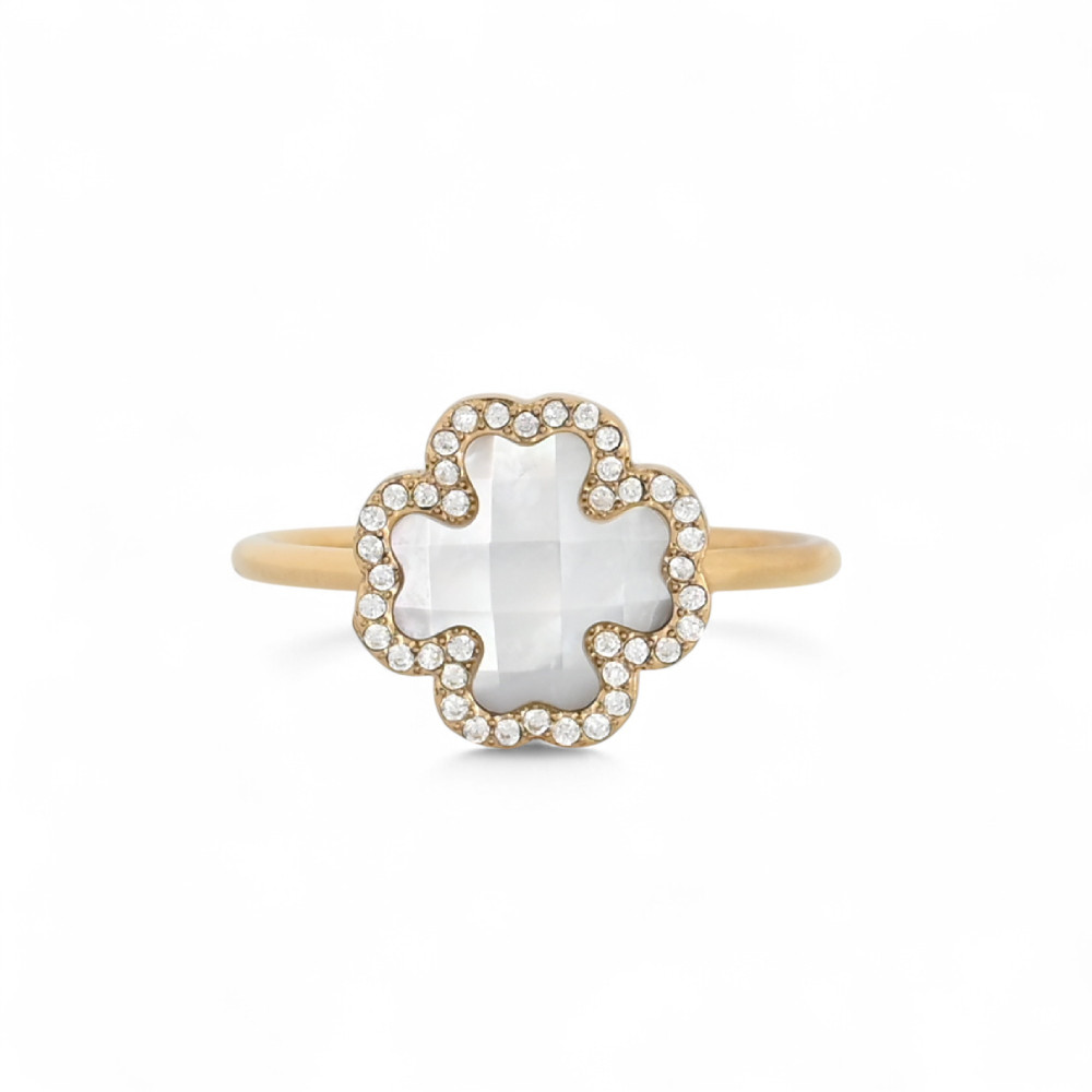 Anello in acciaio trifoglio pietra naturale GB