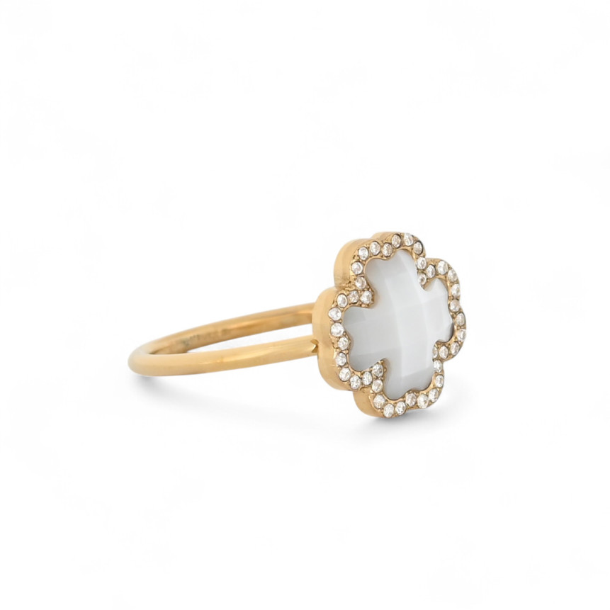Anello in acciaio trifoglio pietra naturale GB