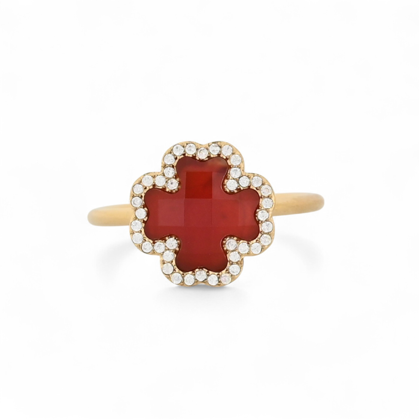Steel ring natural stone clover GB