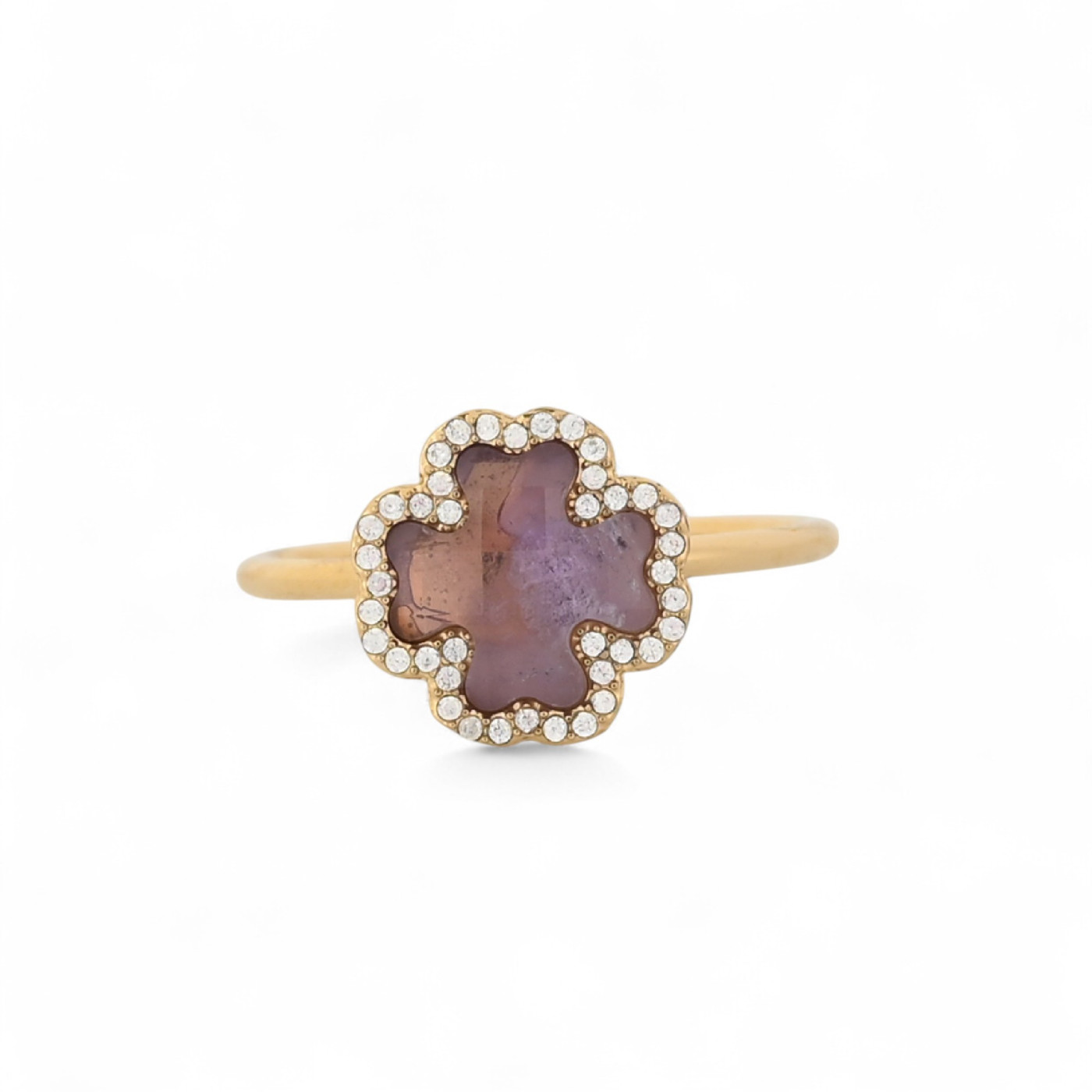 Anello in acciaio trifoglio pietra naturale GB