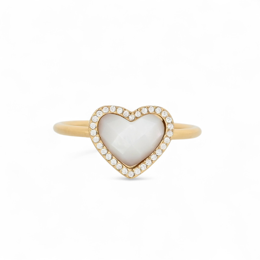 Anello in acciaio cuore pietra naturale GB