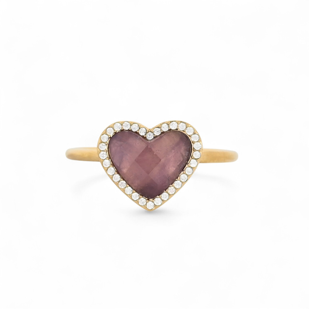 Anello in acciaio cuore pietra naturale GB