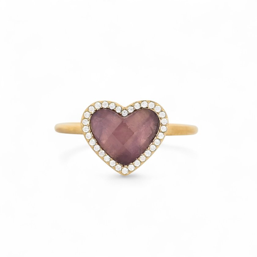 Steel ring natural stone heart GB
