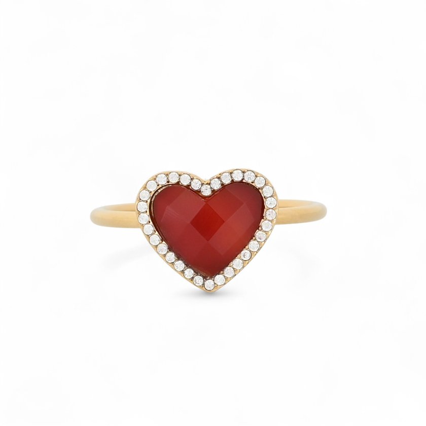 Steel ring natural stone heart GB