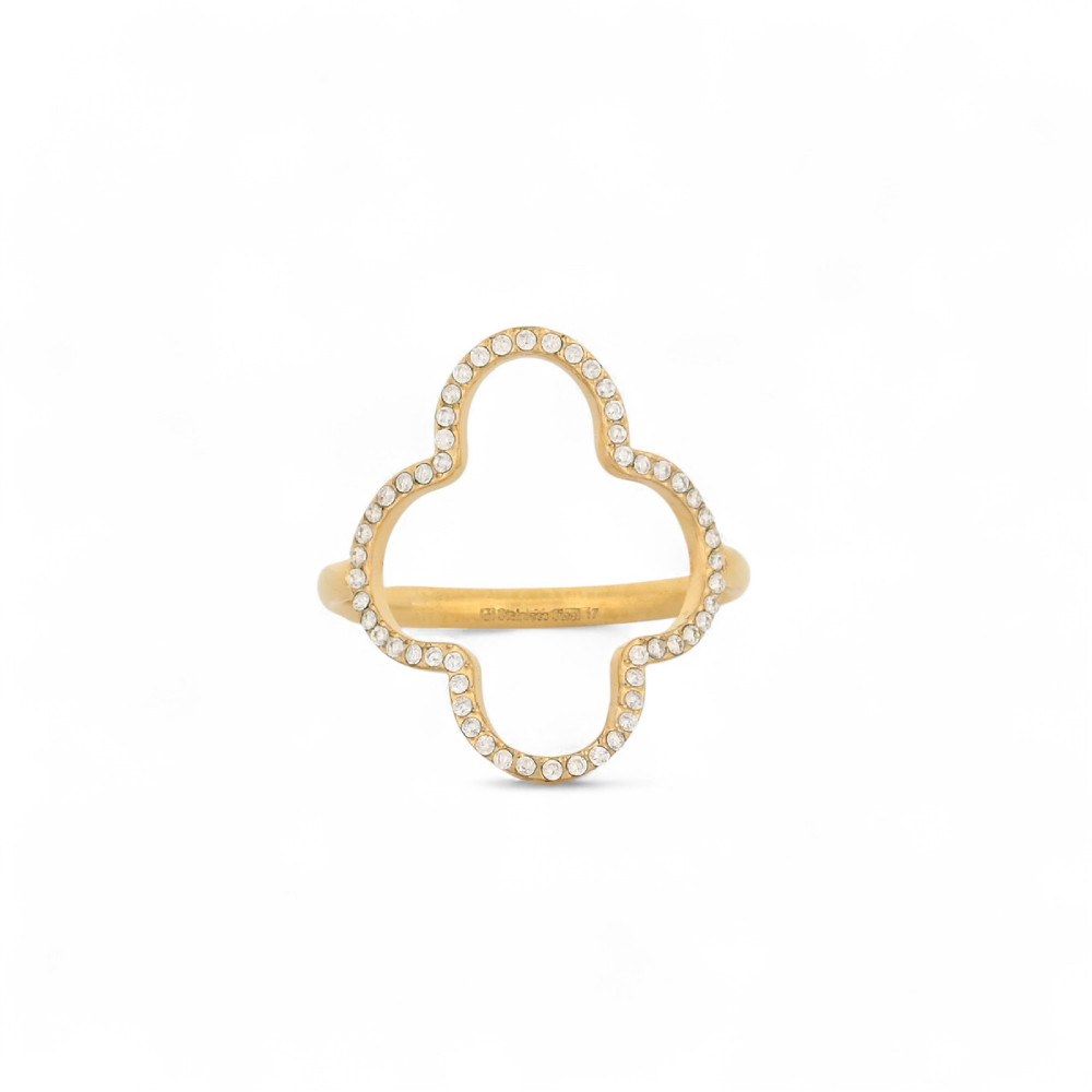 Anillo ancho acero con trébol GB