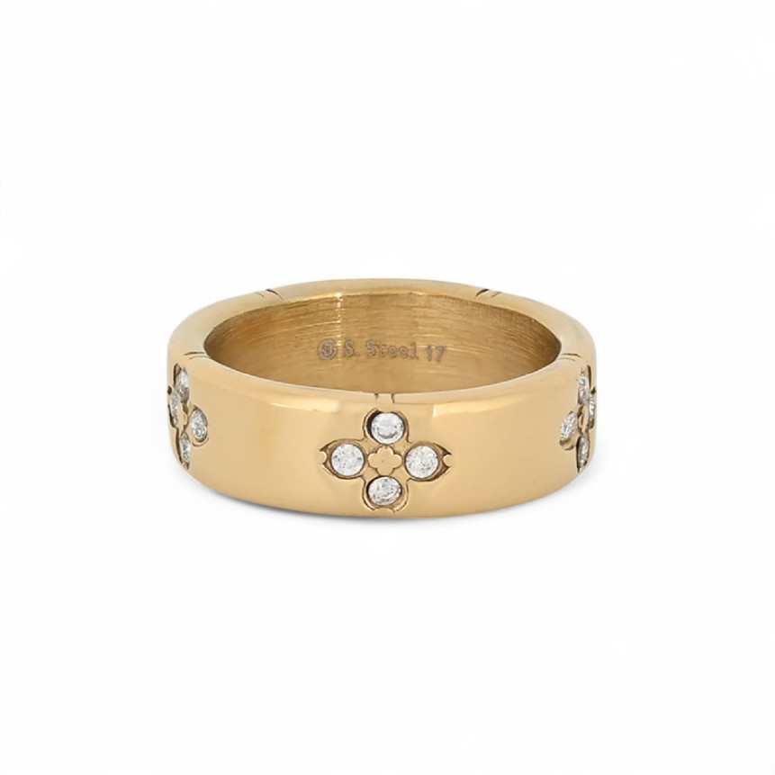 Steel ring with clovers GB