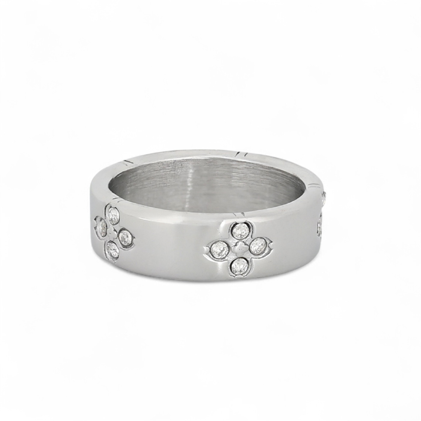 Steel ring with clovers GB