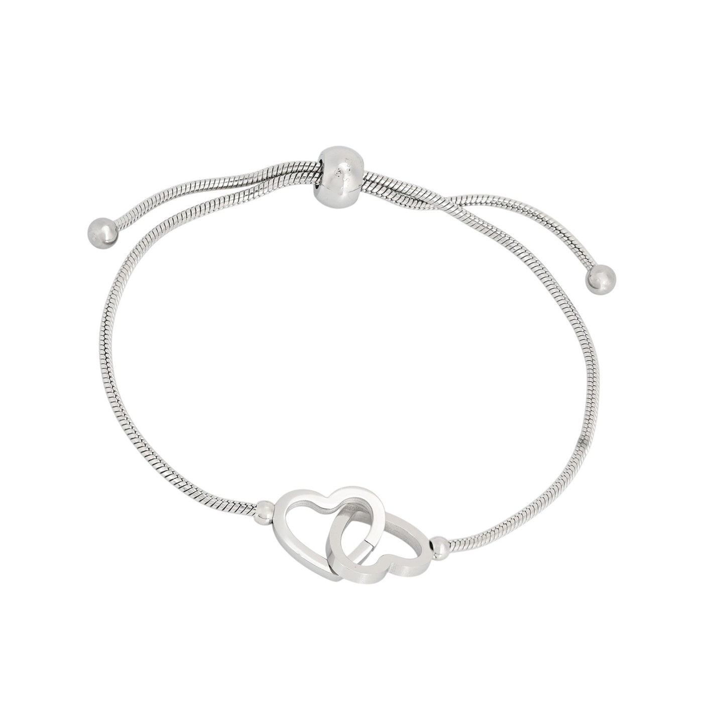 Pulseira ajustável em aço duplo coração GB