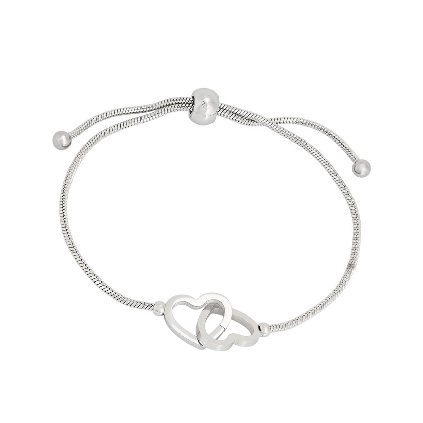 Bracciale regolabile in acciaio doppio cuore GB