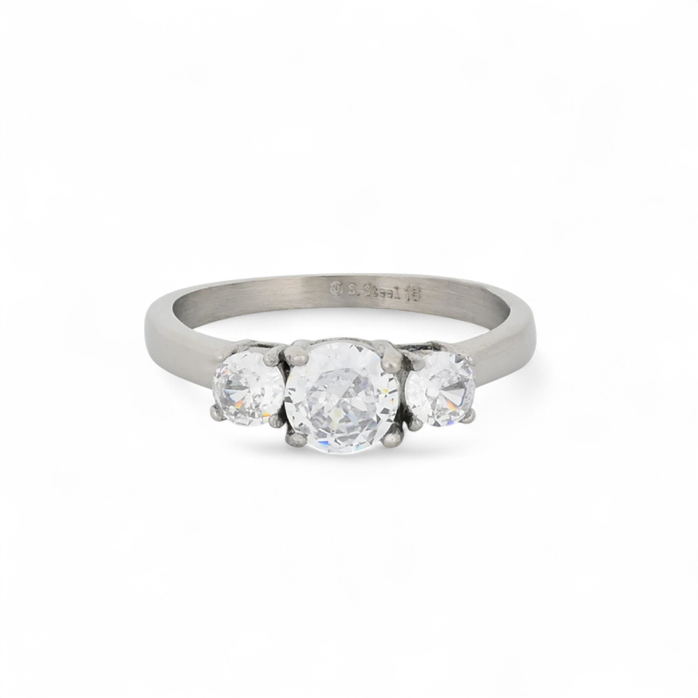 Bague acier solitaire brillants GB