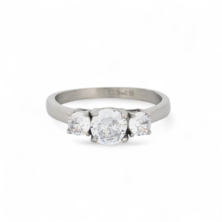 Bague acier solitaire brillants GB