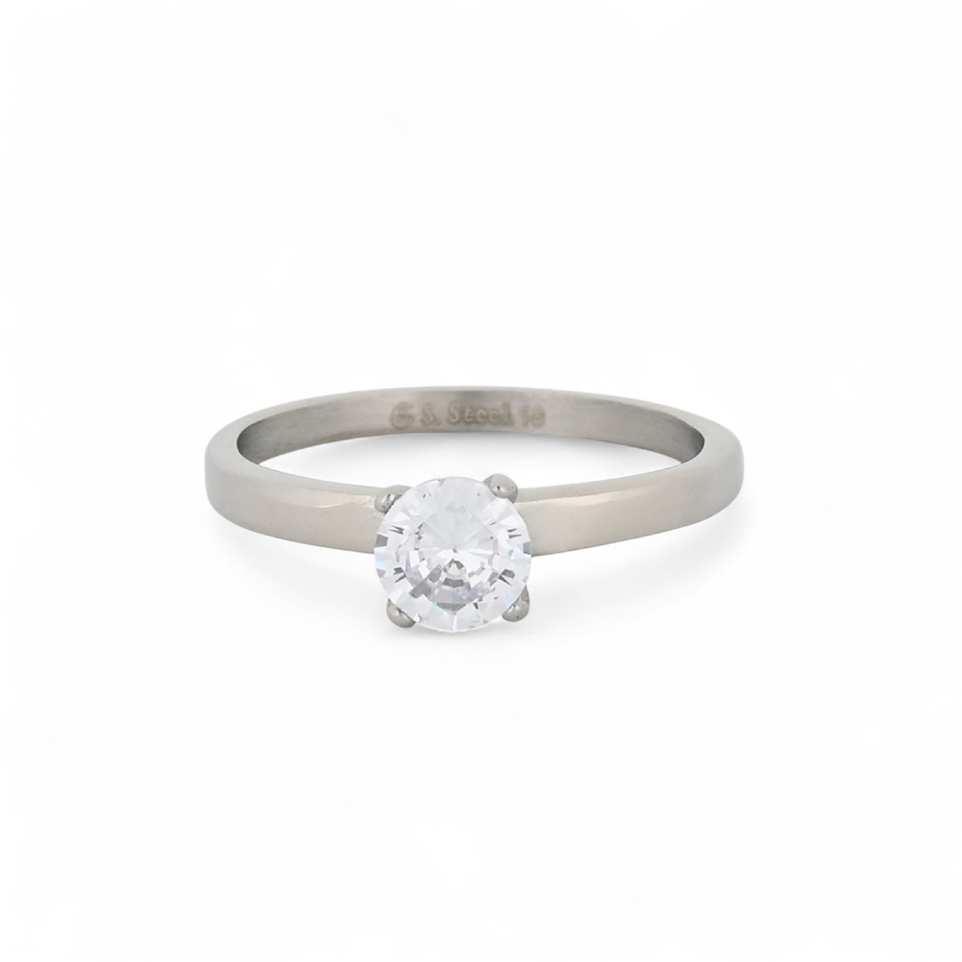 Steel ring solitaire small GB
