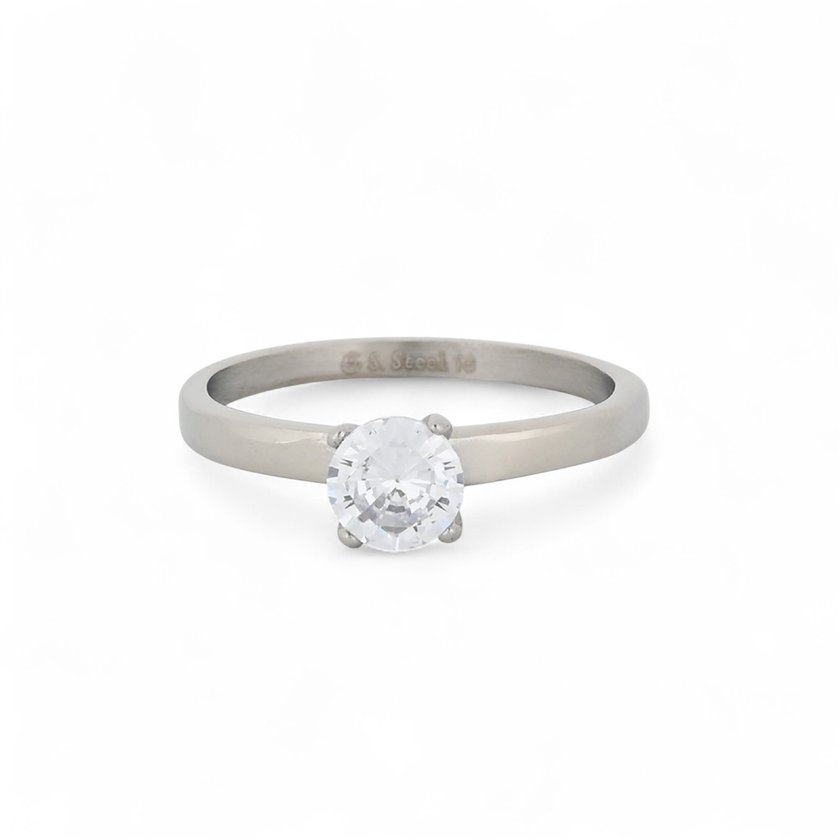 Steel ring solitaire small GB