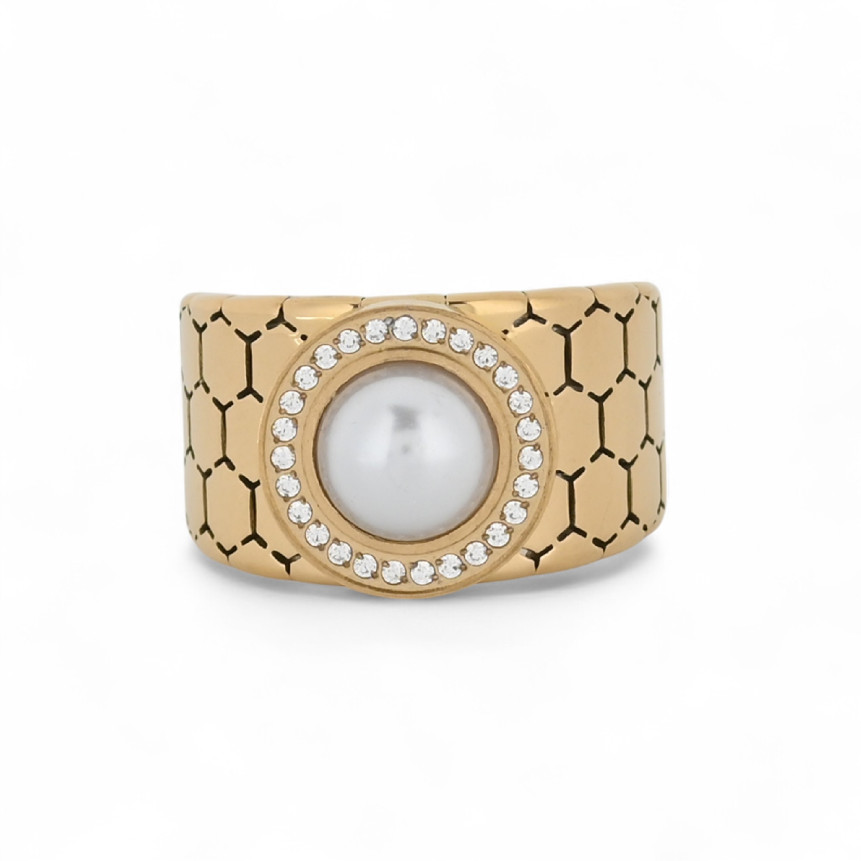 Anello acciaio con perla GB