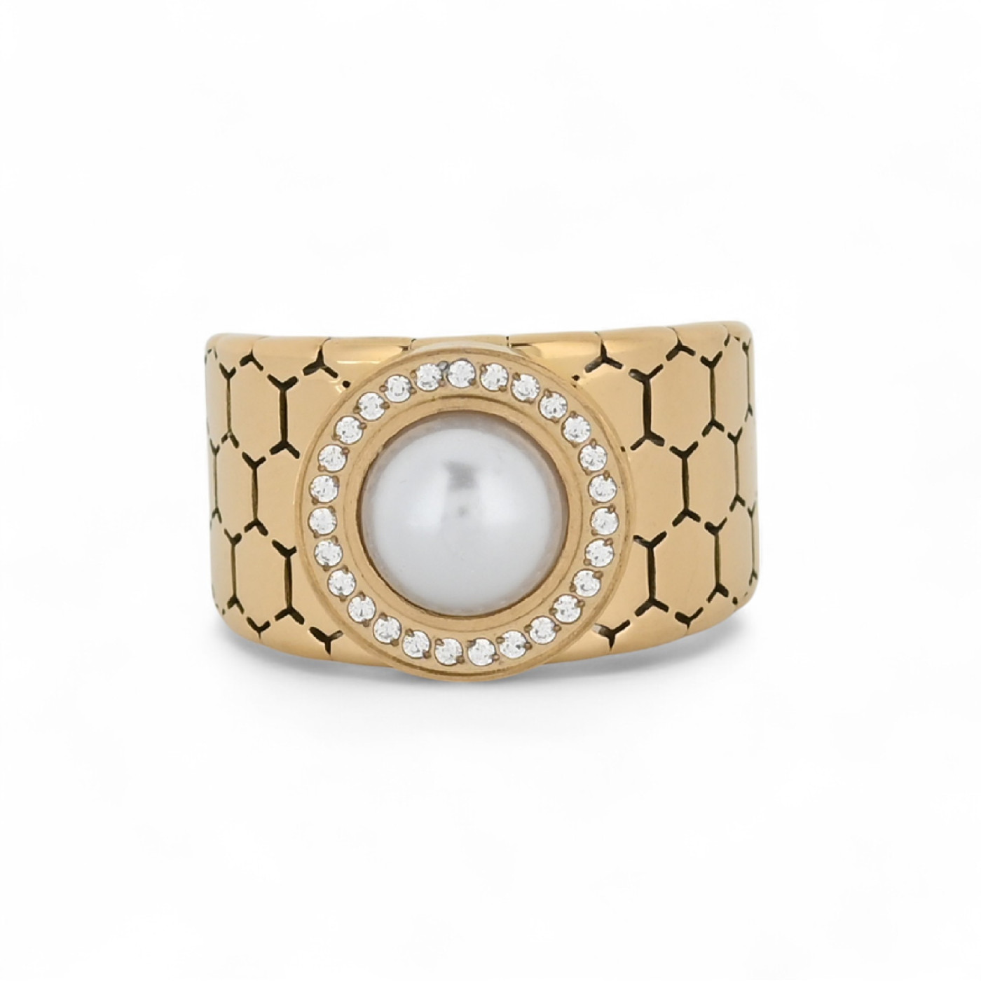Bague acier avec perle GB