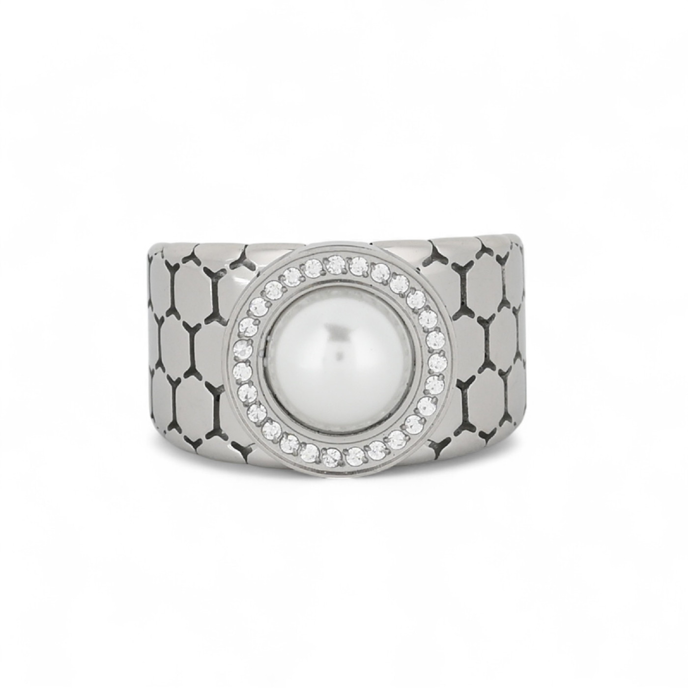 Bague acier avec perle GB