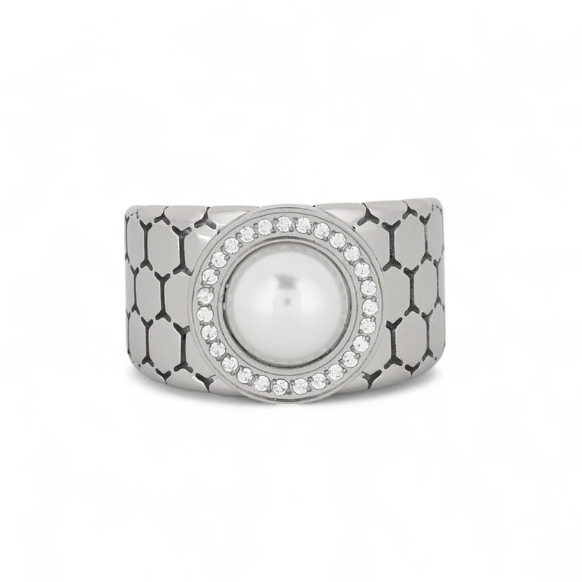 Steel ring with pearl GB