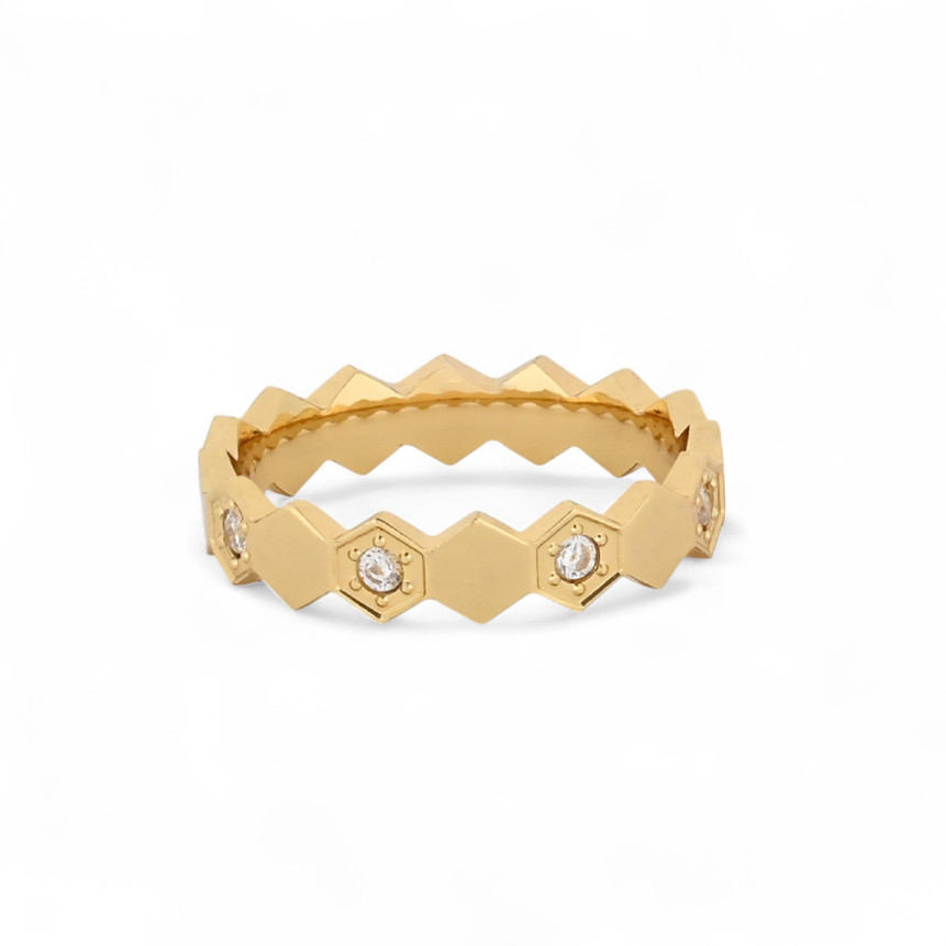 Anillo acero hexagonal con circonitas GB