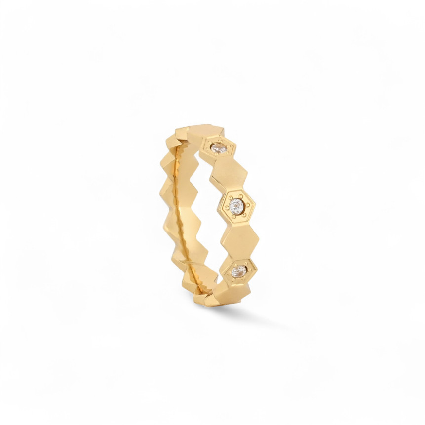 Anillo acero hexagonal con circonitas GB