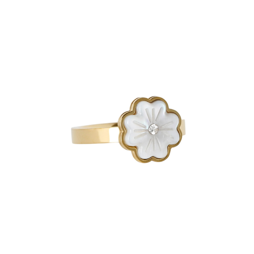 Bague acier avec trèfle brillant GB