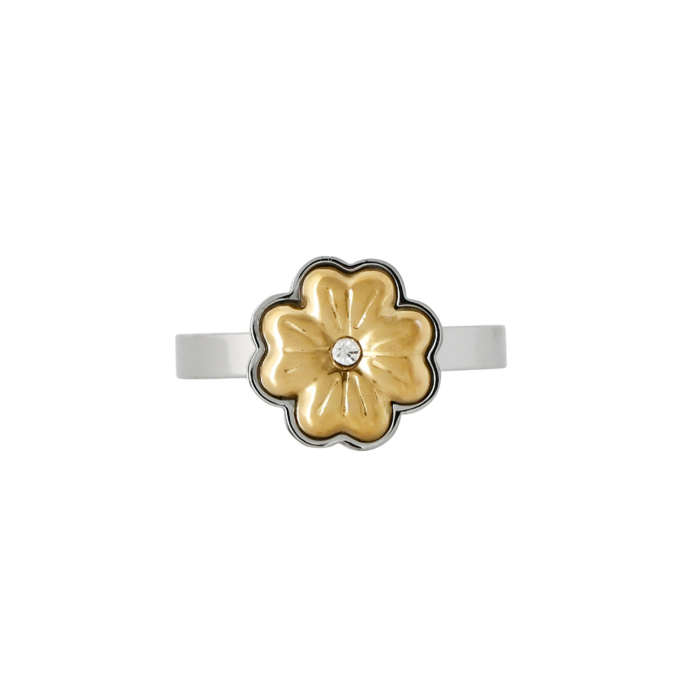 Bague acier avec trèfle brillant GB