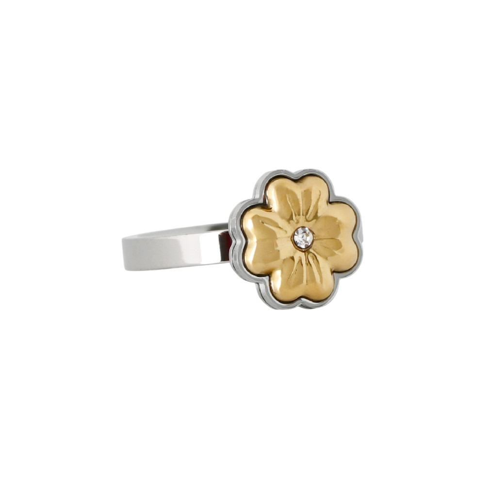 Anillo en acero con trébol brillante GB