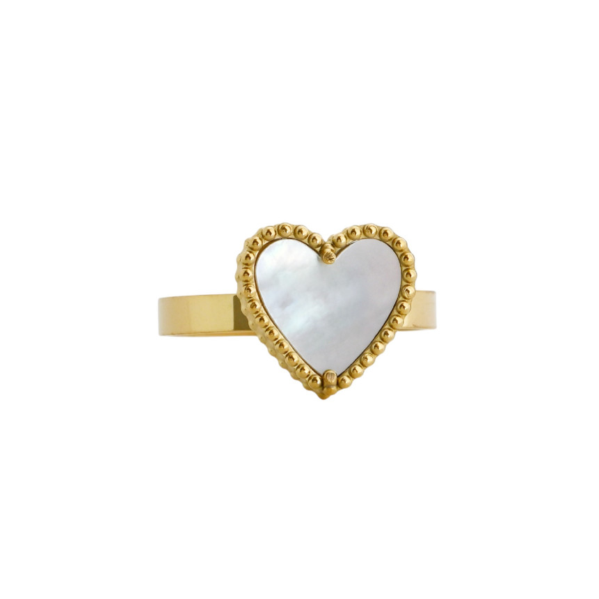Steel ring heart texture and motherpearl GB