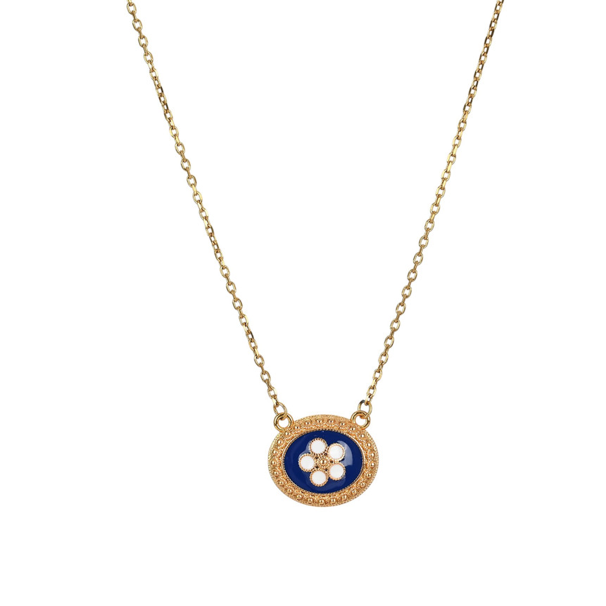Collar baño de oro flor tradicional oval GB